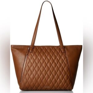 NWOT Vera Bradley Leather Cognac Quilted Ella Tote Bag with Flower Lining